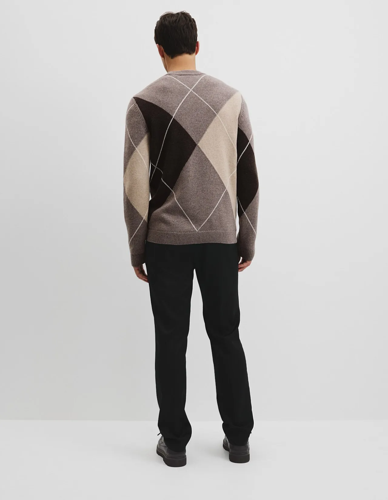 Merino Wool Argyle Crew Neck Knit