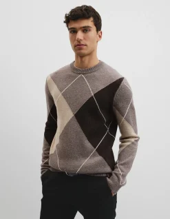 Merino Wool Argyle Crew Neck Knit