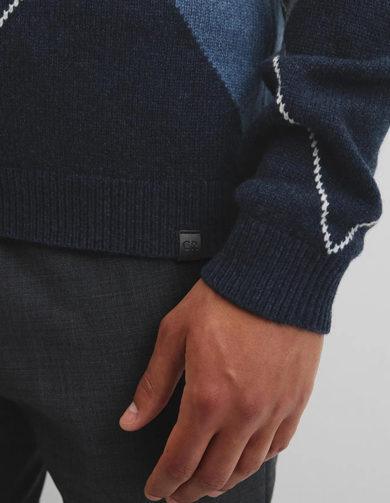 Merino Wool Argyle Crew Neck Knit