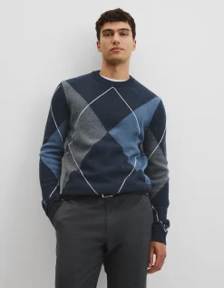 Merino Wool Argyle Crew Neck Knit