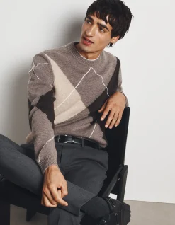 Merino Wool Argyle Crew Neck Knit