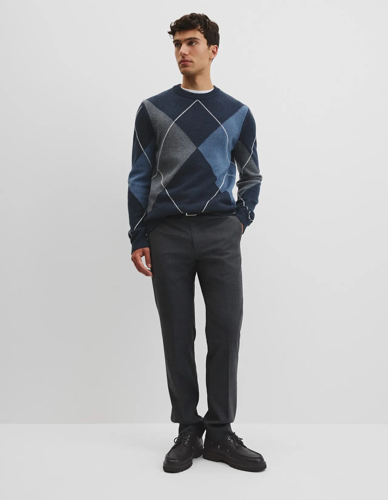 Merino Wool Argyle Crew Neck Knit