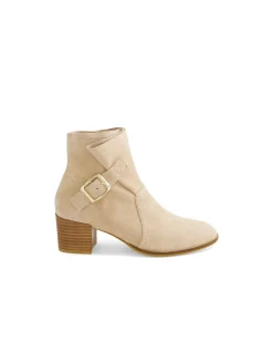 MICKEEN Suede Buckle Block Heel Ankle Boots