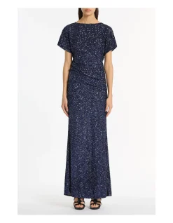 Midnight Crushed Sequin Mid Rise Column Skirt