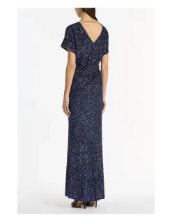 Midnight Crushed Sequin Mid Rise Column Skirt