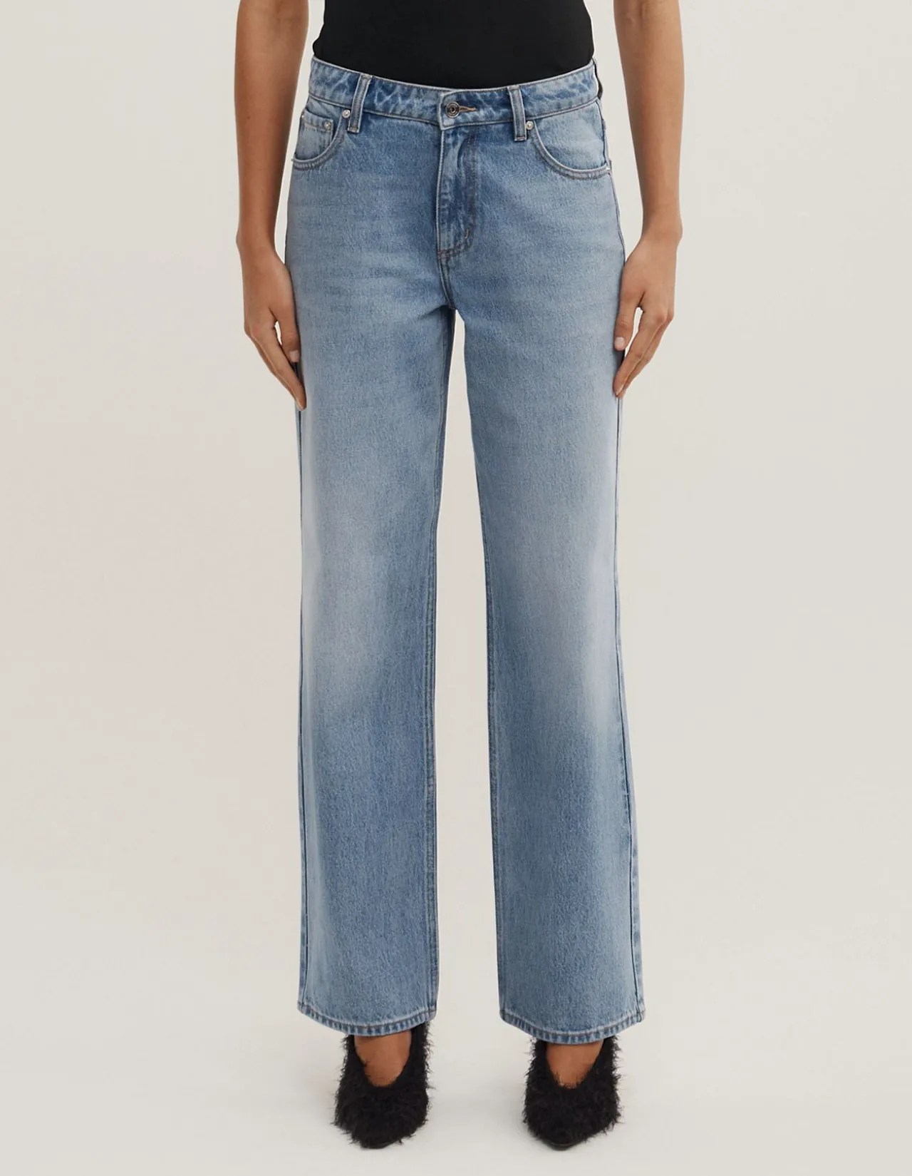 Mid Rise Straight Jeans