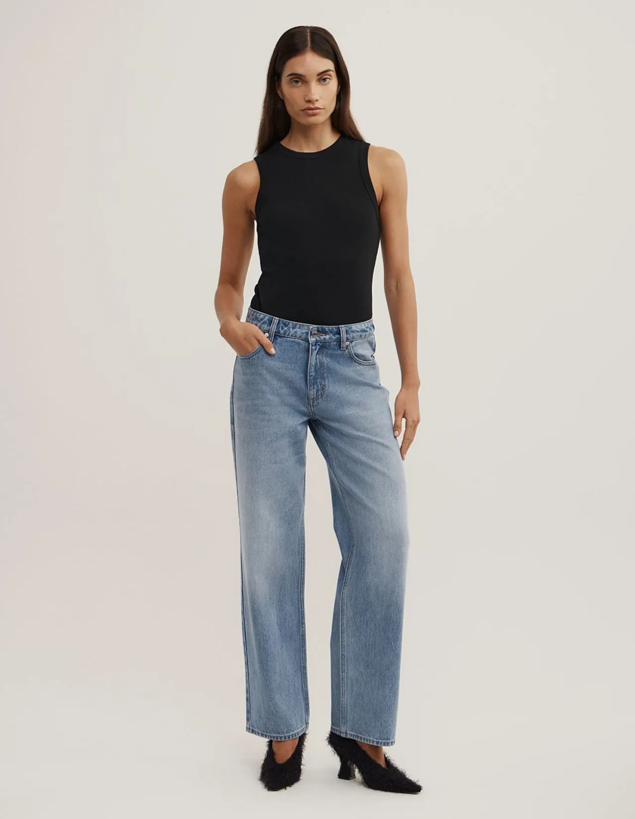 Mid Rise Straight Jeans
