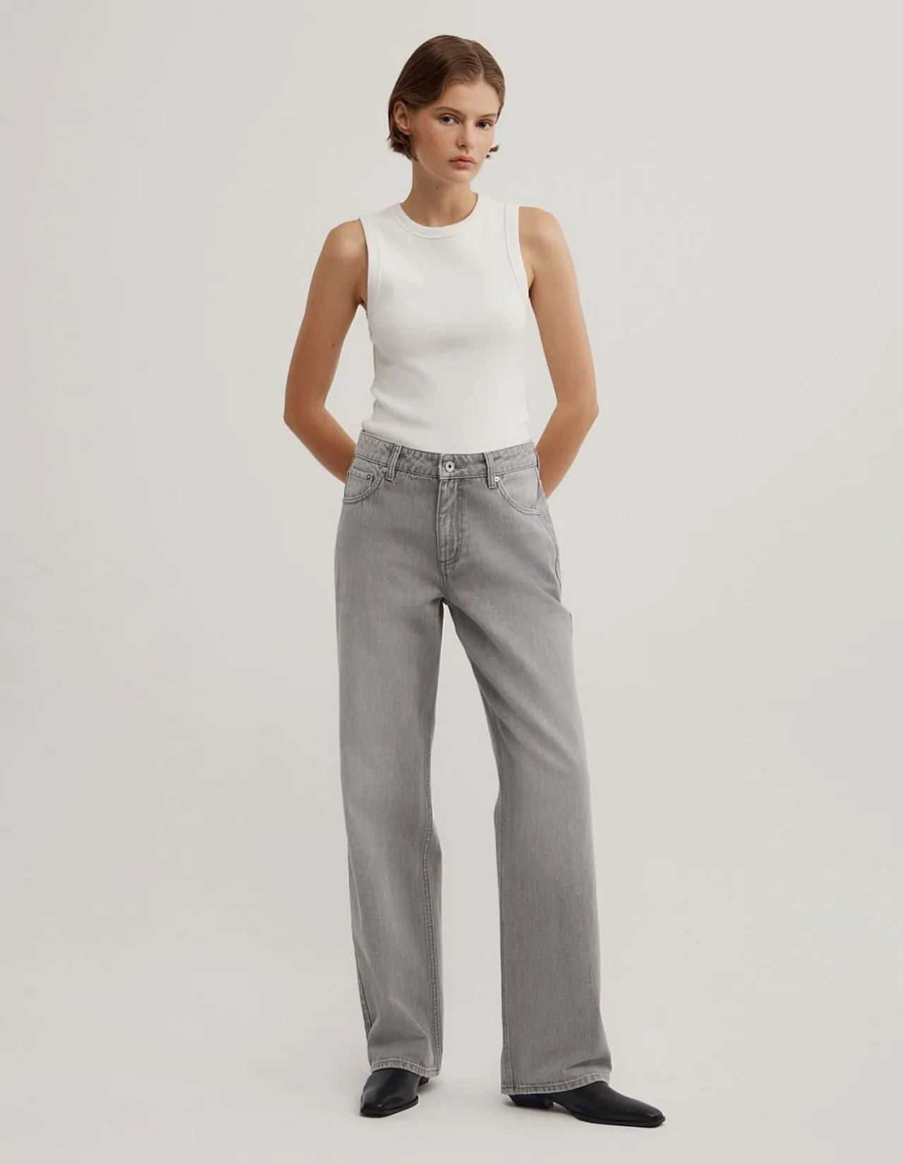 Mid Rise Straight Jeans