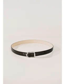 MIJA CROCO SILVER HARDWARE DARK CHOCOLATE BELT