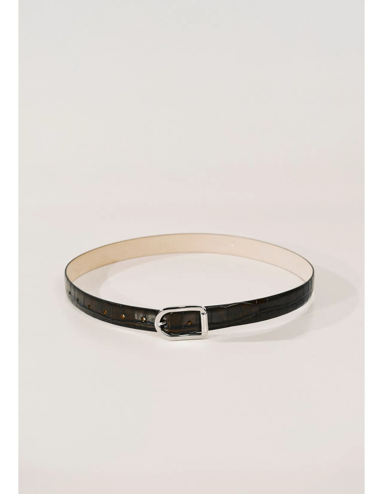 MIJA CROCO SILVER HARDWARE DARK CHOCOLATE BELT
