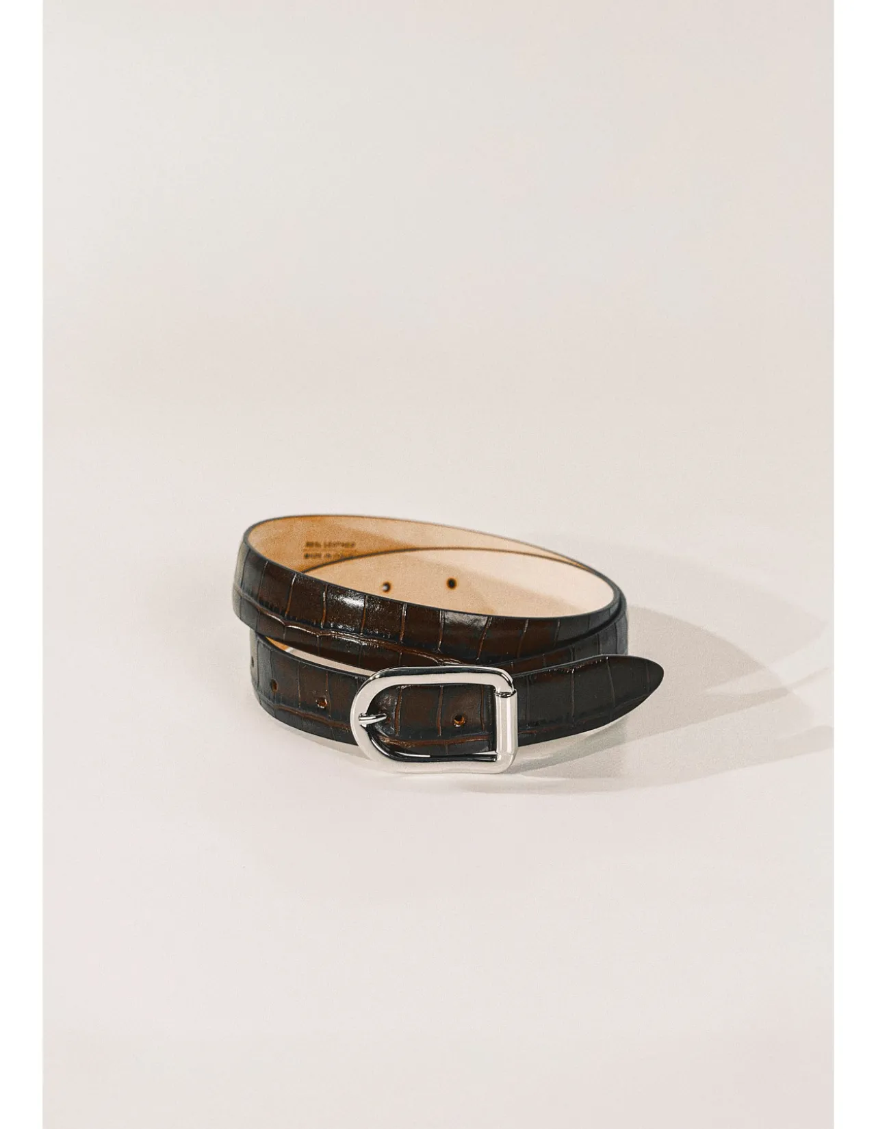 MIJA CROCO SILVER HARDWARE DARK CHOCOLATE BELT