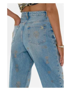 Milla Sacred Symbols Embellished Girlfriend Jeans