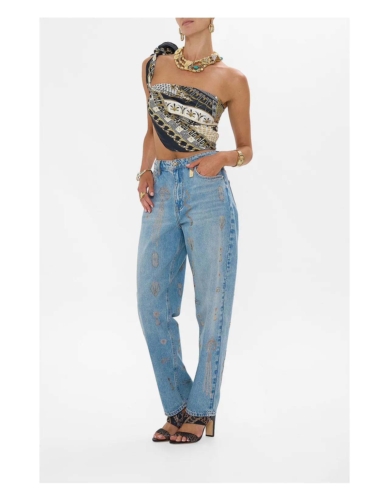 Milla Sacred Symbols Embellished Girlfriend Jeans