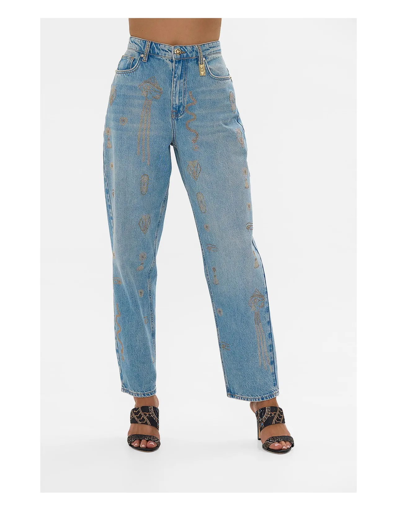 Milla Sacred Symbols Embellished Girlfriend Jeans