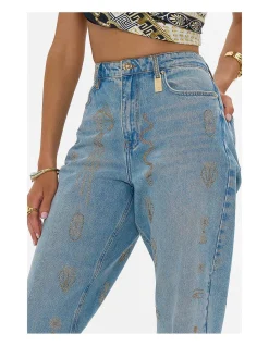 Milla Sacred Symbols Embellished Girlfriend Jeans