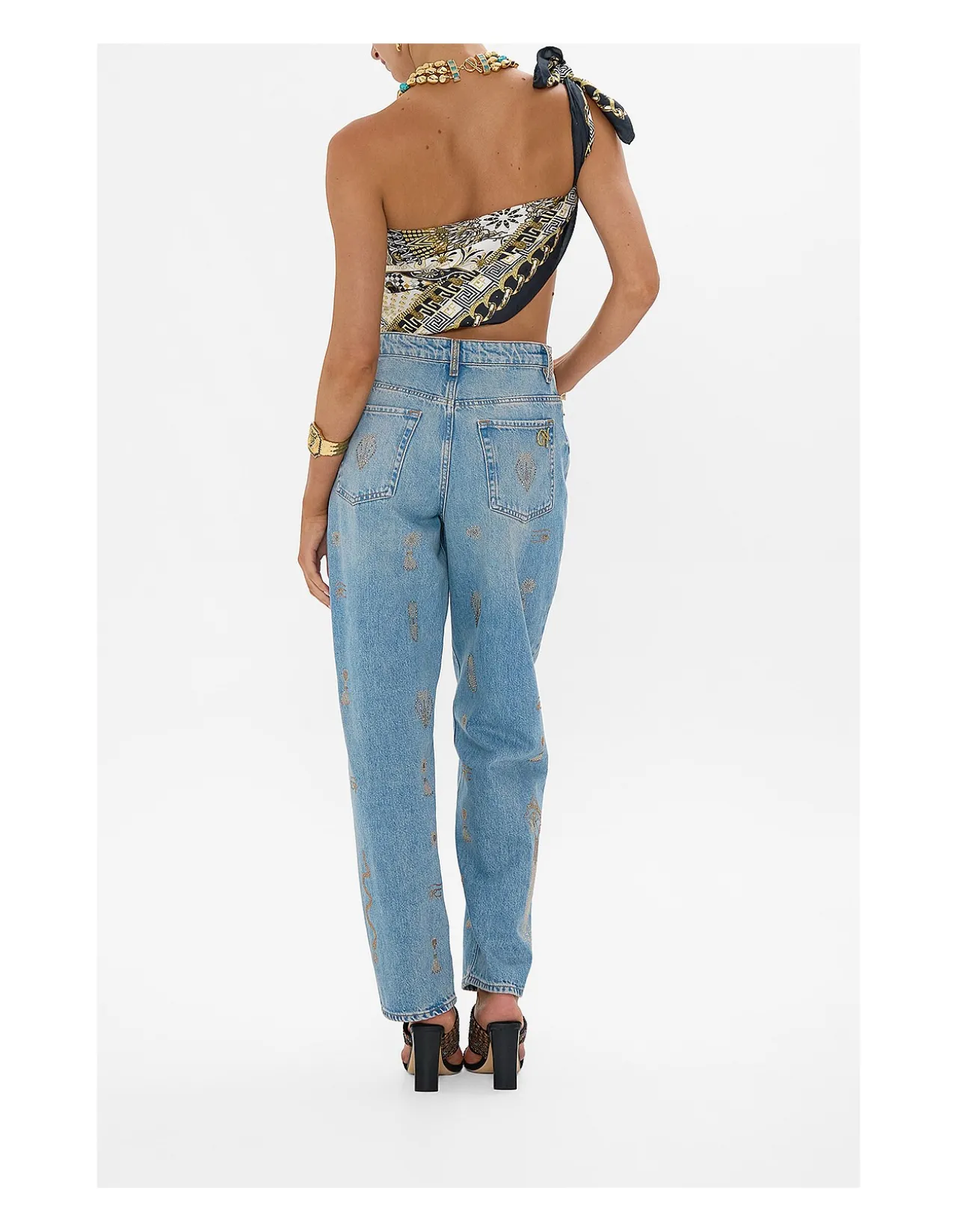 Milla Sacred Symbols Embellished Girlfriend Jeans