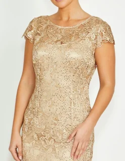 MILLICENT CHAMPAGNE SEQUIN LACE GOWN