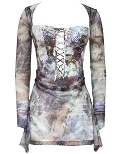 MISTRESS ROCKS LACE UP CORSET MINI DRESS WITH FLIPPY SKIRT