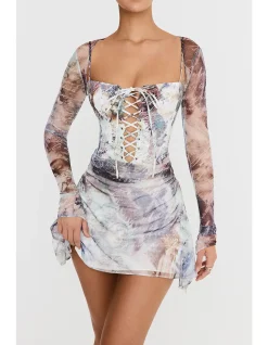 MISTRESS ROCKS LACE UP CORSET MINI DRESS WITH FLIPPY SKIRT
