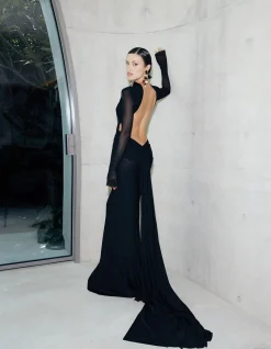 Monaco Long Sleeve Soft Mesh Floor Length Gown