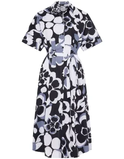 MONO FLORAL MIDI SHIRT DRESS