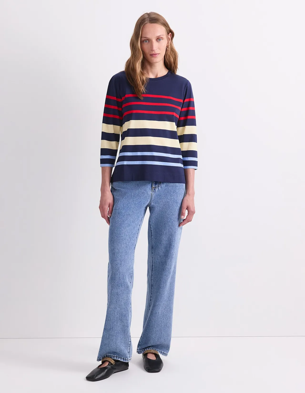 MULTI STRIPE HAFT SLEEVE MERCERISED TEE