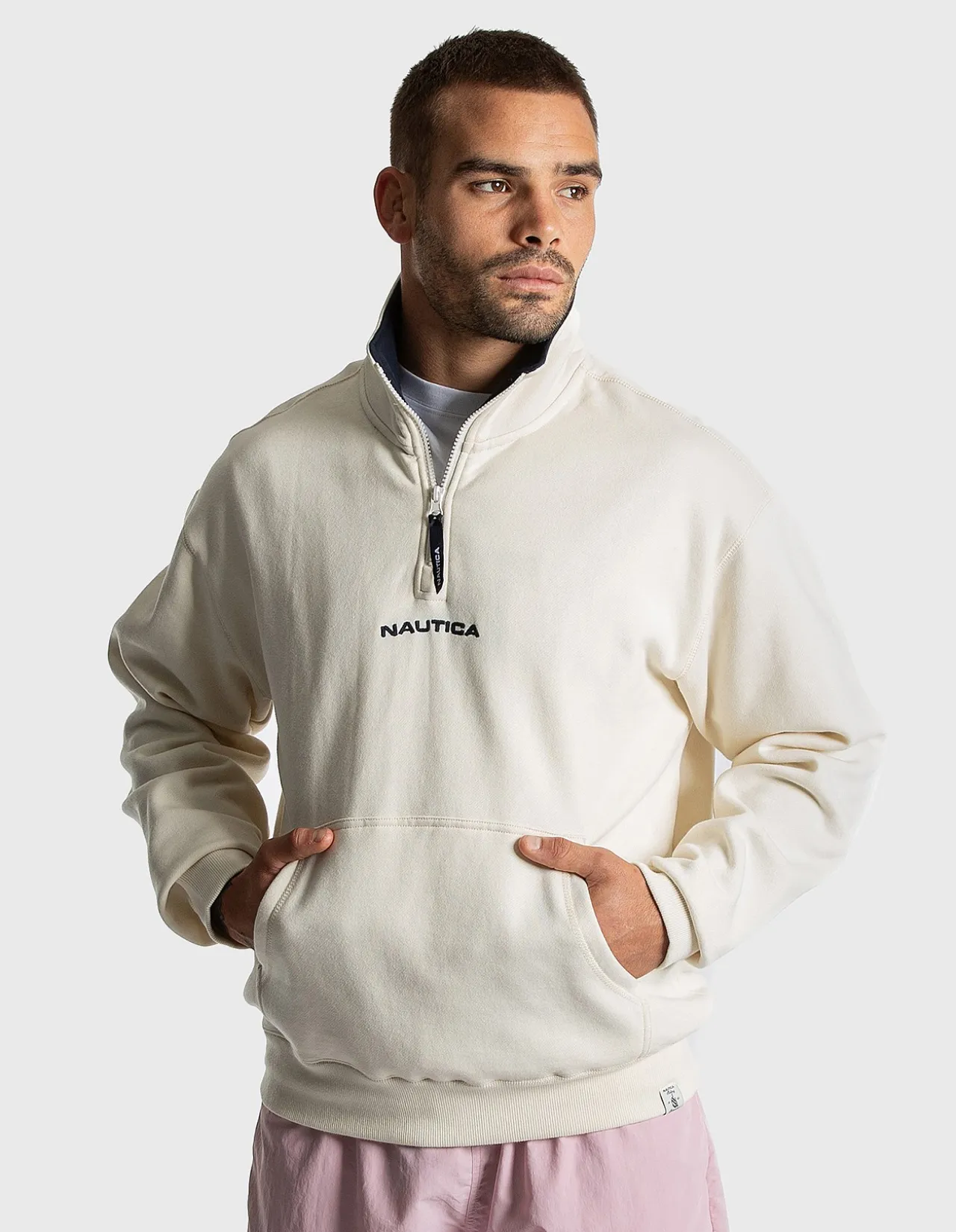 NAVIGATE RELAXED FIT 1/4 ZIP COTTON FLEECE SWEATER