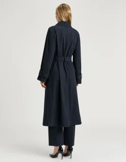 NAVY PINSTRIPE BELTED TRENCH