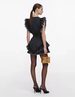 NAVY POLKA DOT SATIN MIDI DRESS