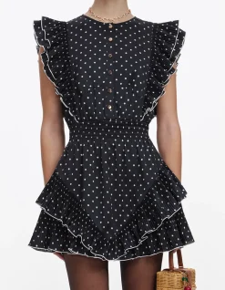NAVY POLKA DOT SATIN MIDI DRESS
