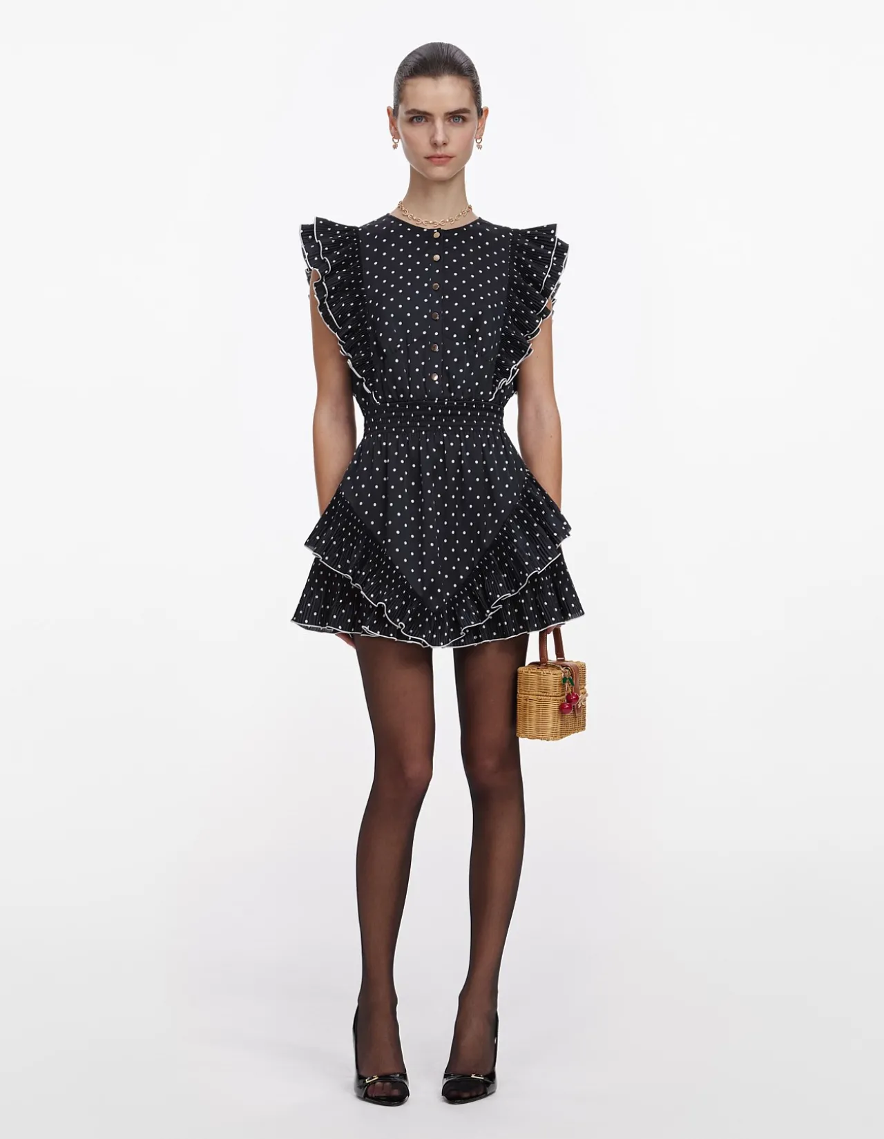 NAVY POLKA DOT SATIN MIDI DRESS