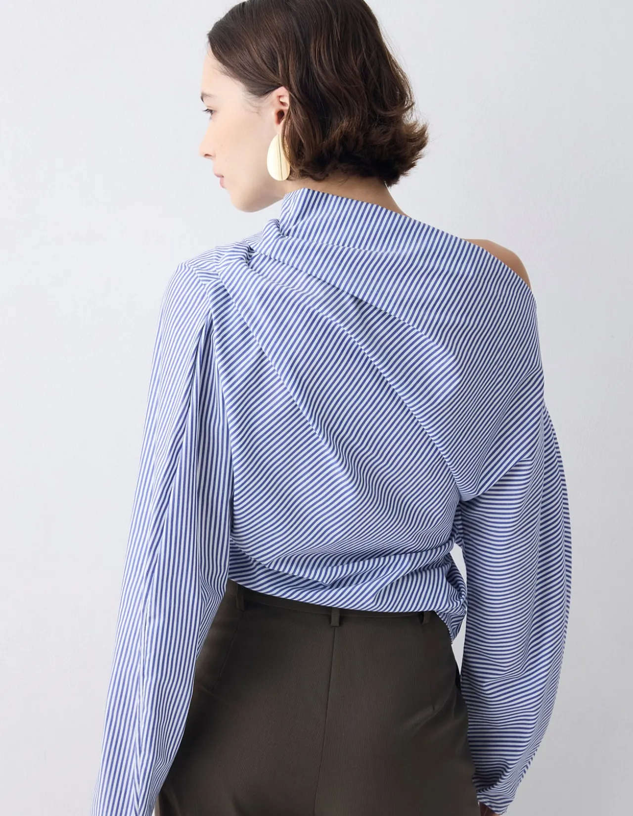 NAVY STRIPE COTTON SHIRTING DECODE LONG SLEEVE TOP