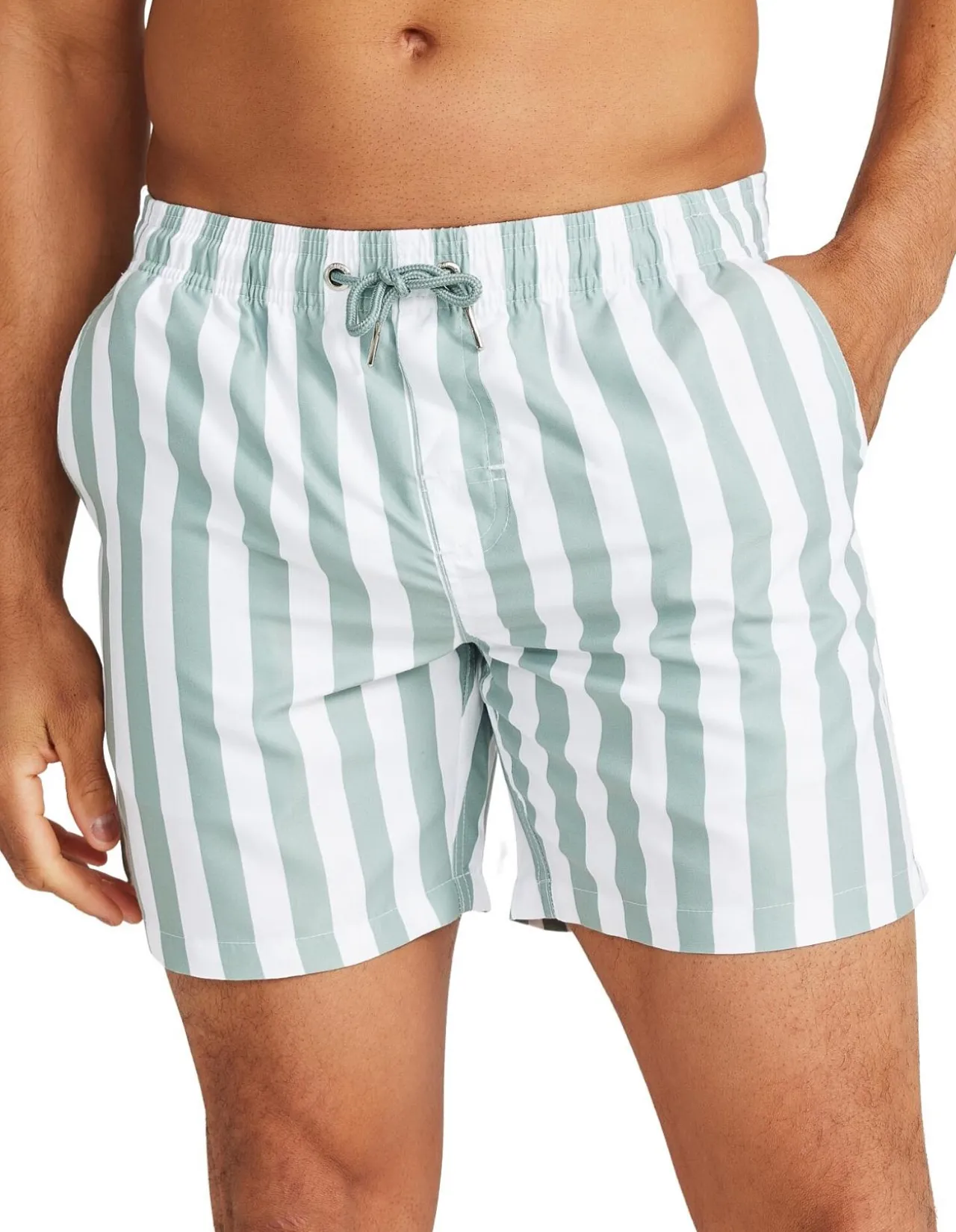 Naxos Swim Short - Sage Green & White Stripe, Slim Fit, Quick-Drying