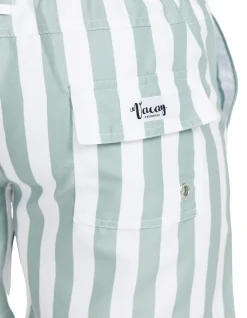 Naxos Swim Short - Sage Green & White Stripe, Slim Fit, Quick-Drying