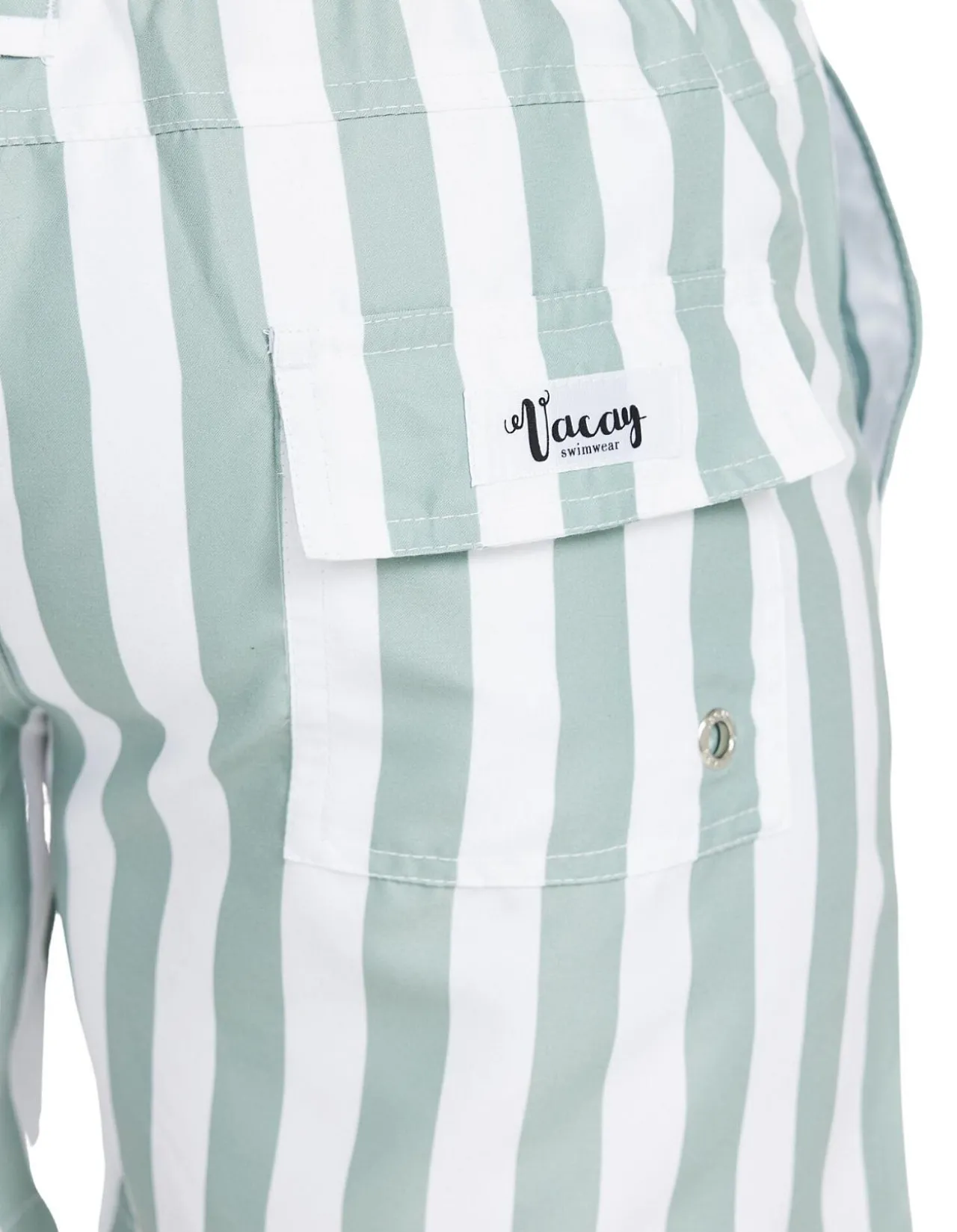 Naxos Swim Short - Sage Green & White Stripe, Slim Fit, Quick-Drying