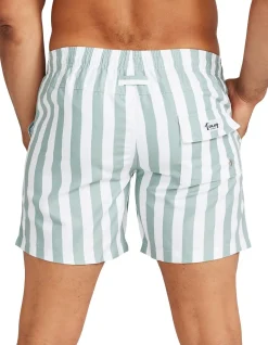 Naxos Swim Short - Sage Green & White Stripe, Slim Fit, Quick-Drying
