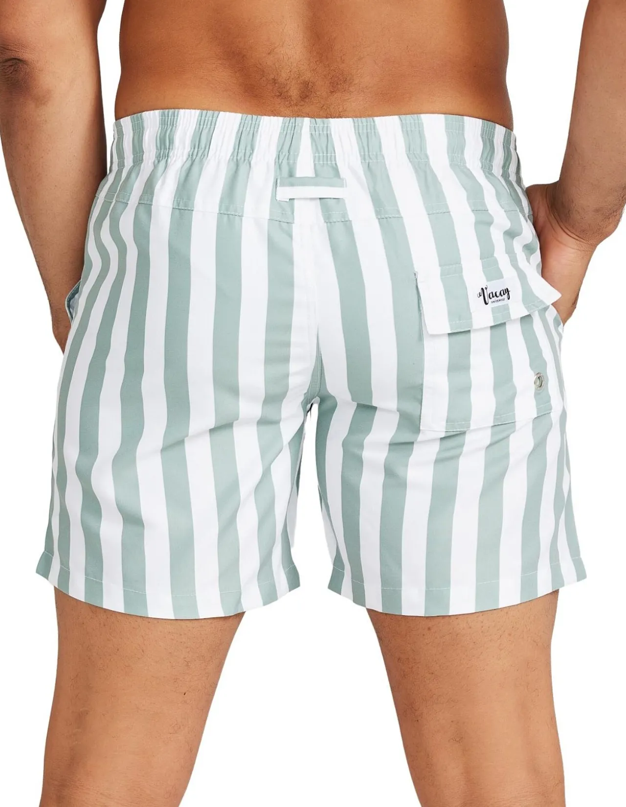 Naxos Swim Short - Sage Green & White Stripe, Slim Fit, Quick-Drying