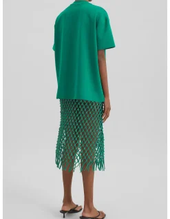 NELAYA MACRAME LEATHER MIDI SKIRT