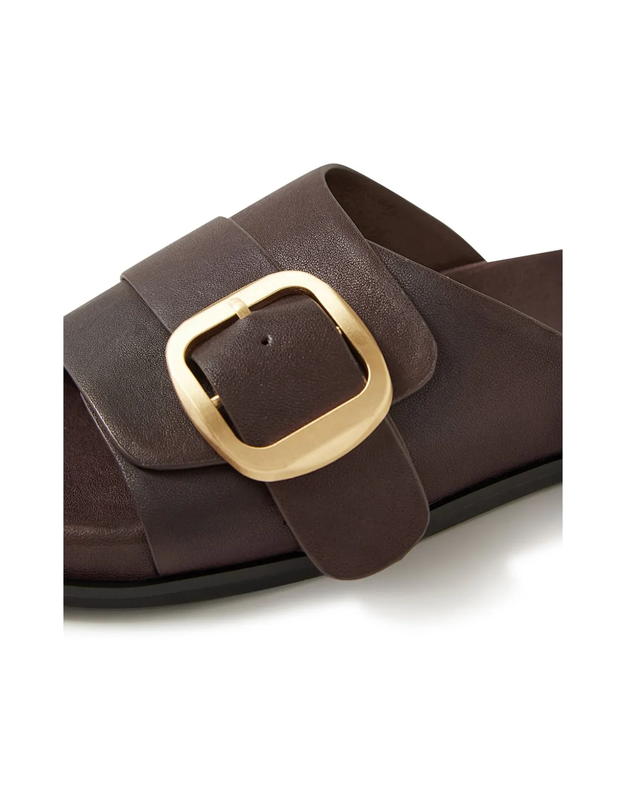 Newka Gold Buckle Leather Slide Sandals