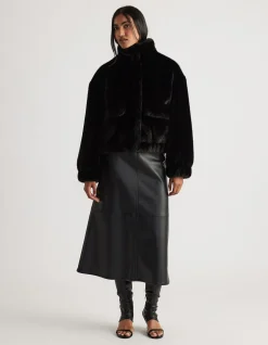NIA FAUX LEATHER MIDI SKIRT
