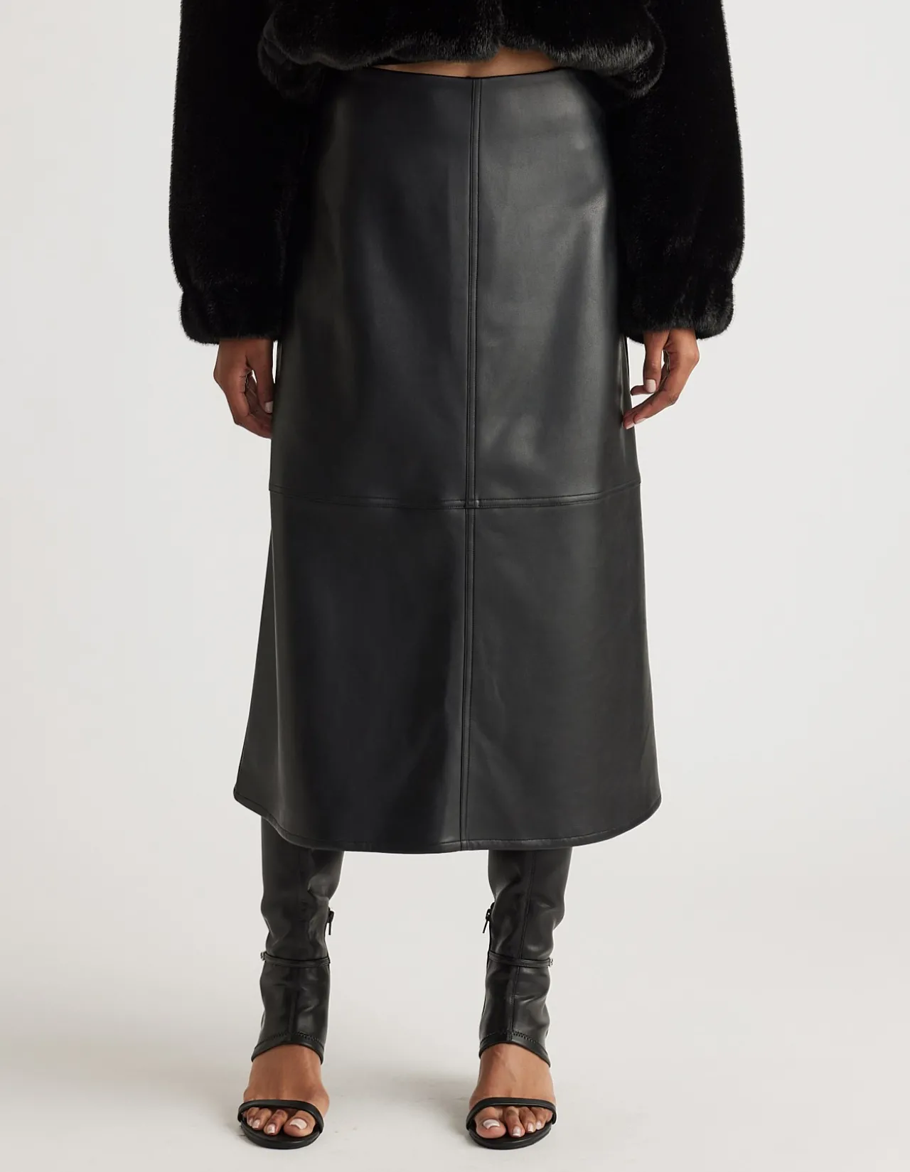 NIA FAUX LEATHER MIDI SKIRT