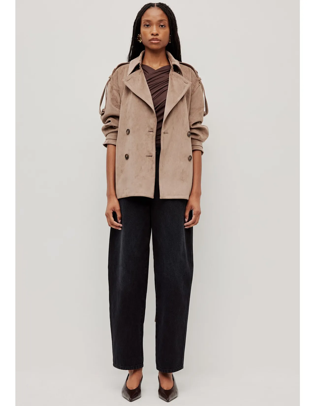 Noa Fawn Belted Cropped Trench Jacket