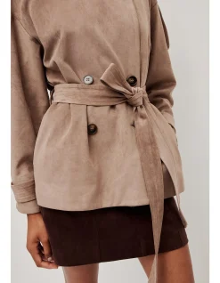 Noa Fawn Belted Cropped Trench Jacket