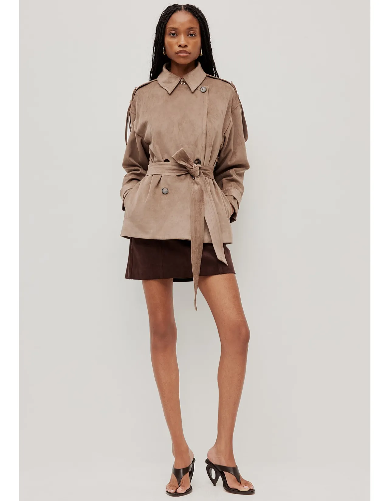 Noa Fawn Belted Cropped Trench Jacket