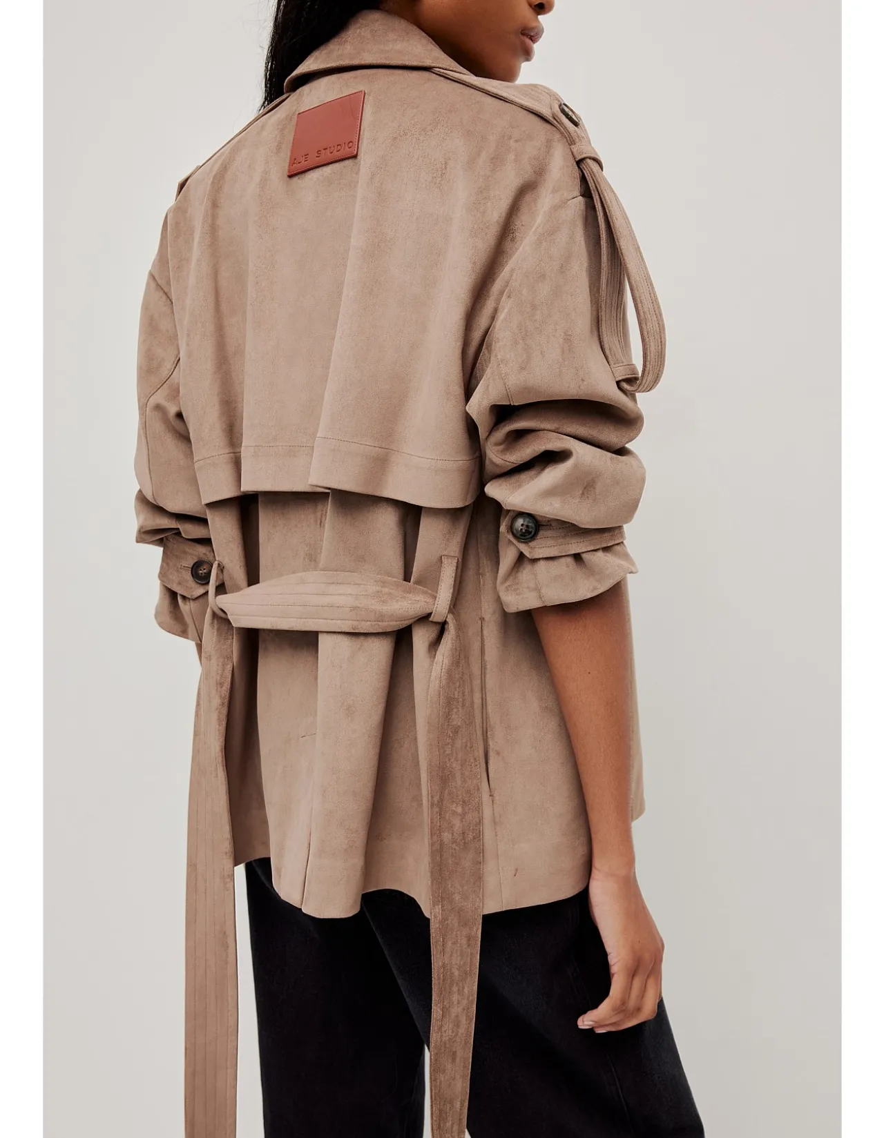 Noa Fawn Belted Cropped Trench Jacket