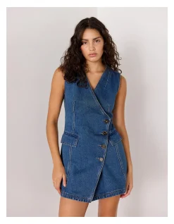 NORA DENIM WRAP MINI DRESS