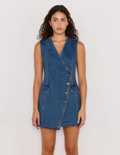 NORA DENIM WRAP MINI DRESS