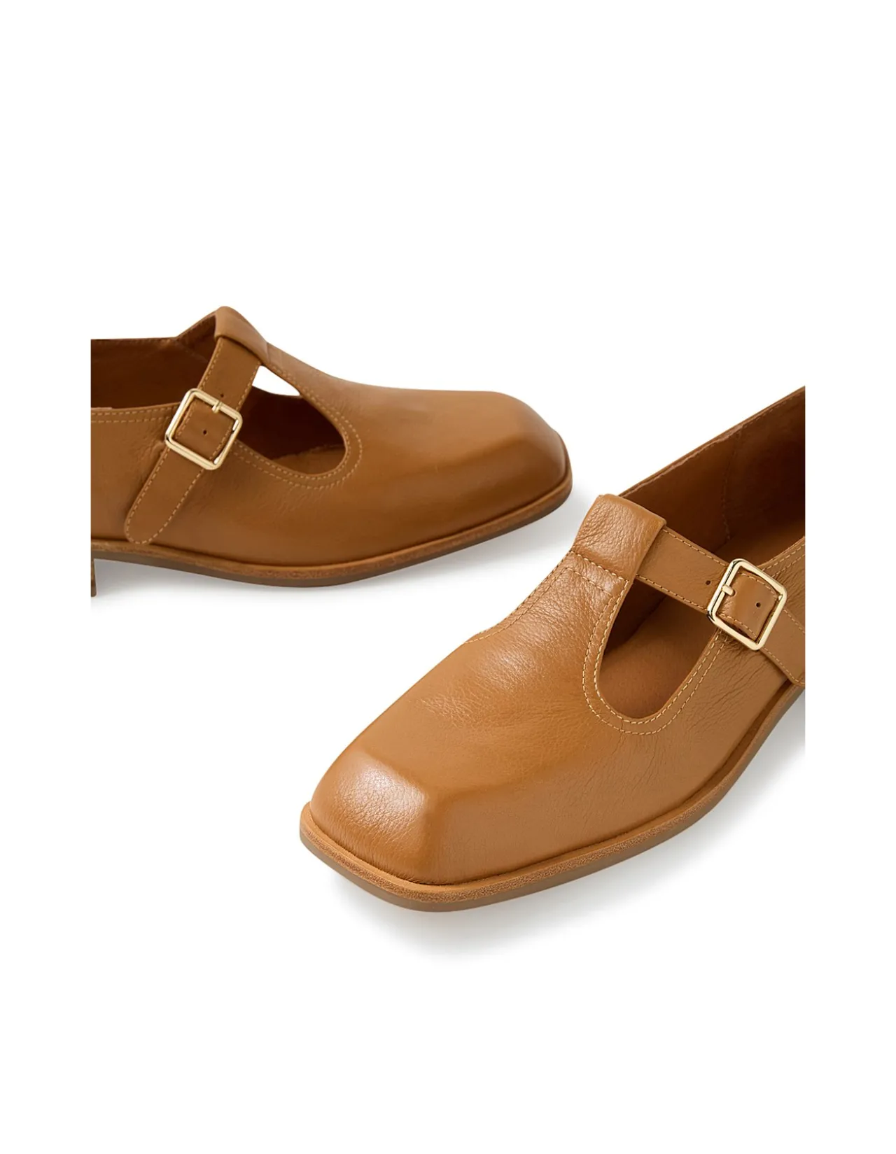 Nubia Square Toe Leather Mary Jane Flats
