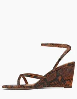 Nyla Tan Python Embossed Leather Wedge