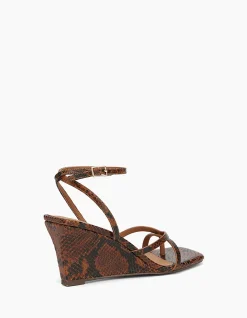 Nyla Tan Python Embossed Leather Wedge